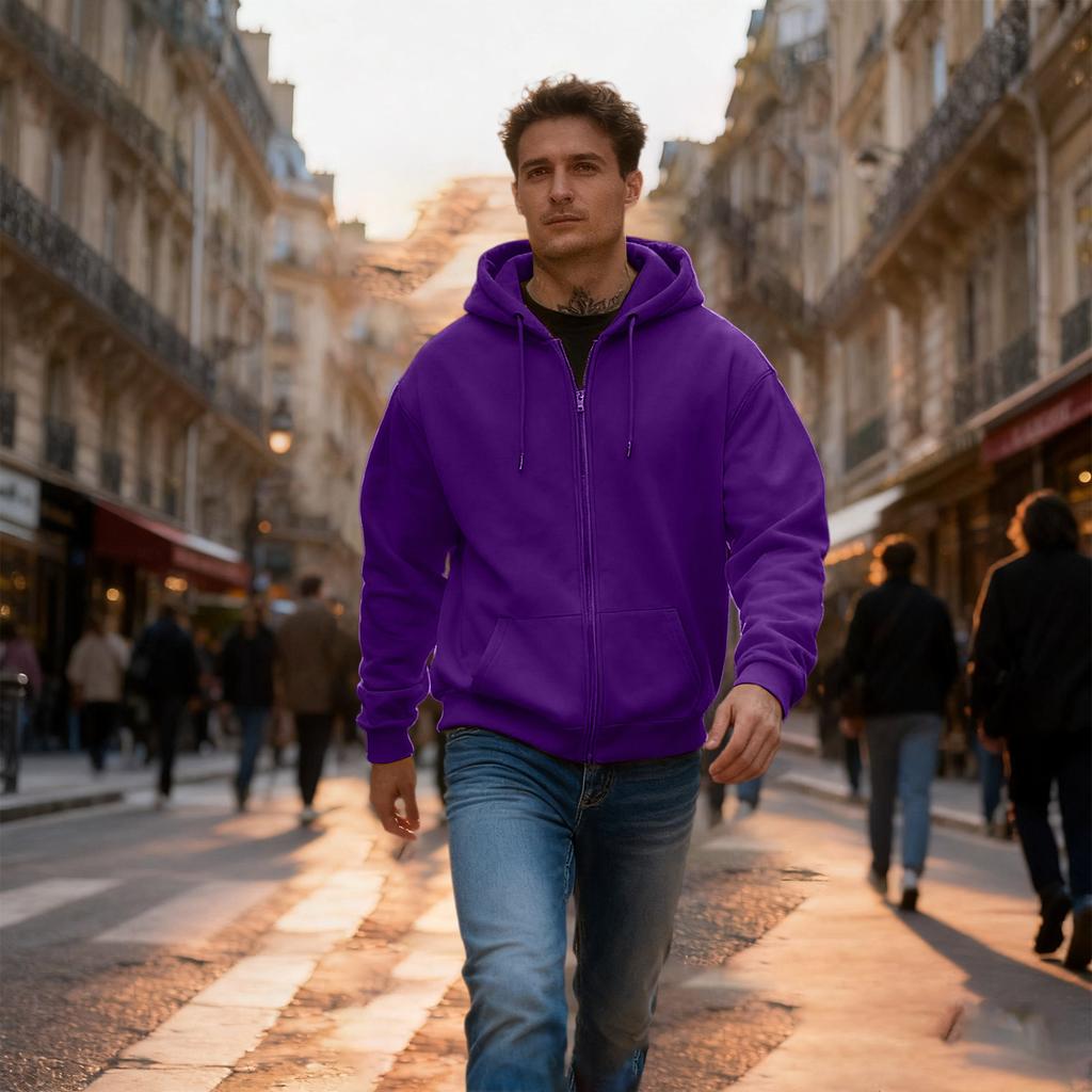 Men's Casual Sports Loose Full Zipper Hoodie Sweatshirt