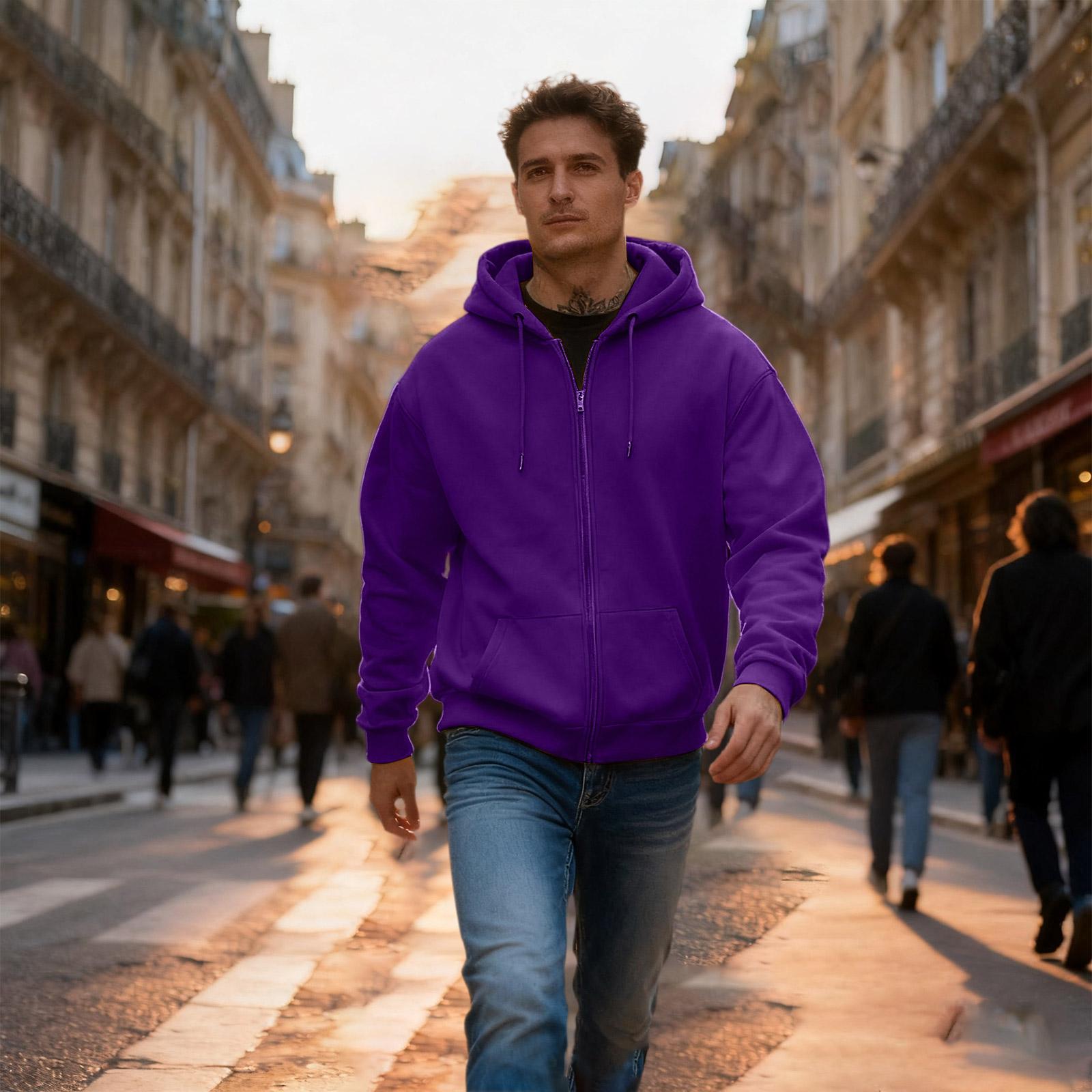 Heima A Heren Casual Sport Losse Hoodie met Volledige Rits XXL paars
