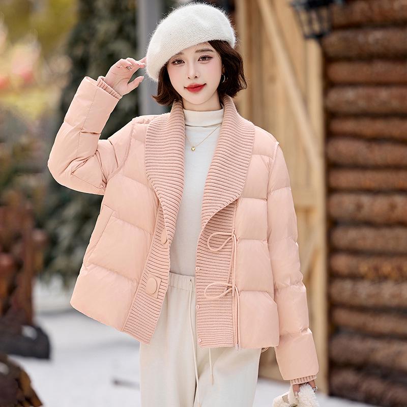 

Women s Winter Fashion Colorblock Down Jacket with Turn-Down Collar, Long Sleeves, and White Duck Down - YX86219 L (55-63 kg) брудно-білий