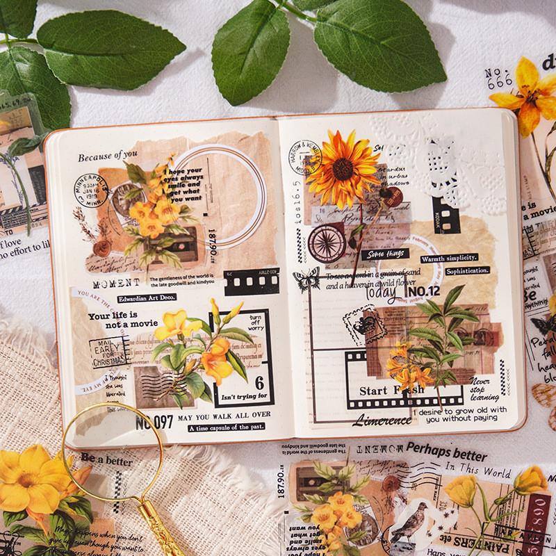 20sheets Floral Mushroom Leaves Sticker PET Stickers DIY Collage Supplies Creative Decor Scrapbook Stickers Magazine Decoration