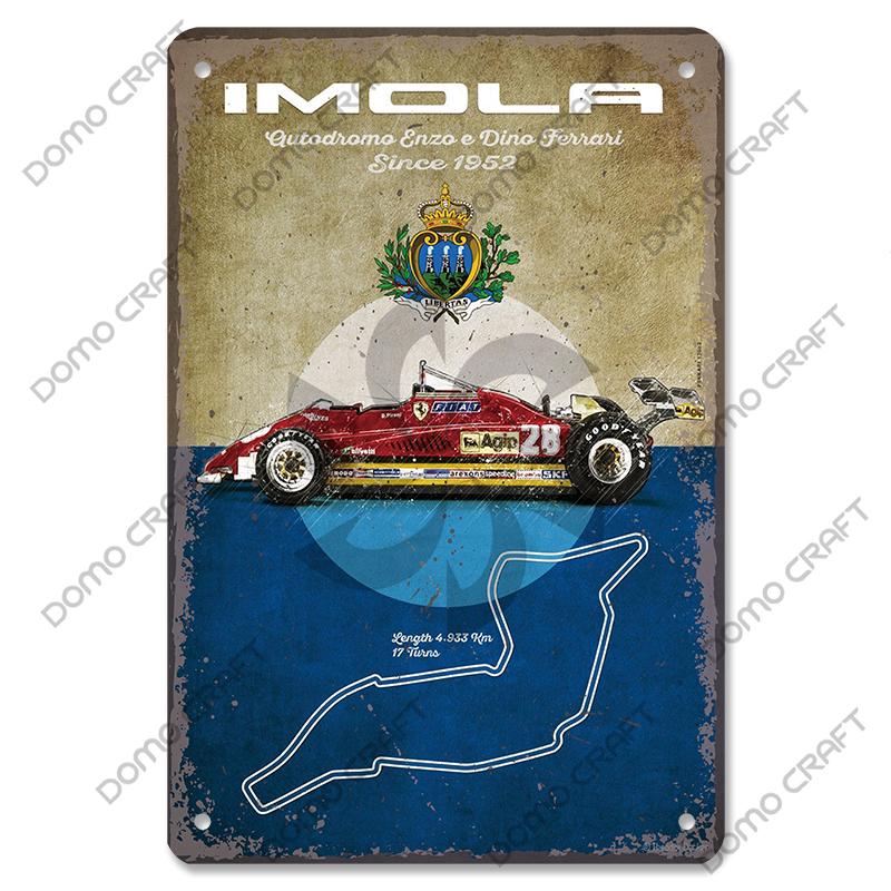 Racing Car Plaque Metal Tin Signs F1 Racetrack Vintage Metal Poster Wall Art Decor for Garage Racing Club Home