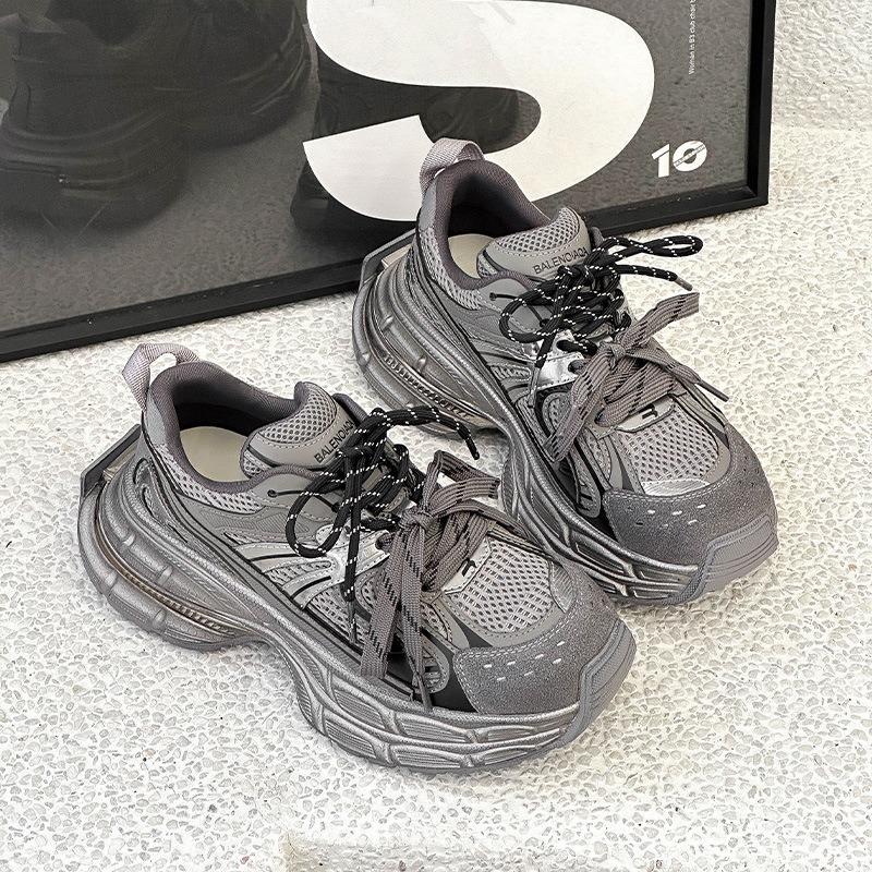 Leather dad shoes women's thick soles increase in height, small people show long legs, sports shoes 2025 spring breathable casual jogging shoes