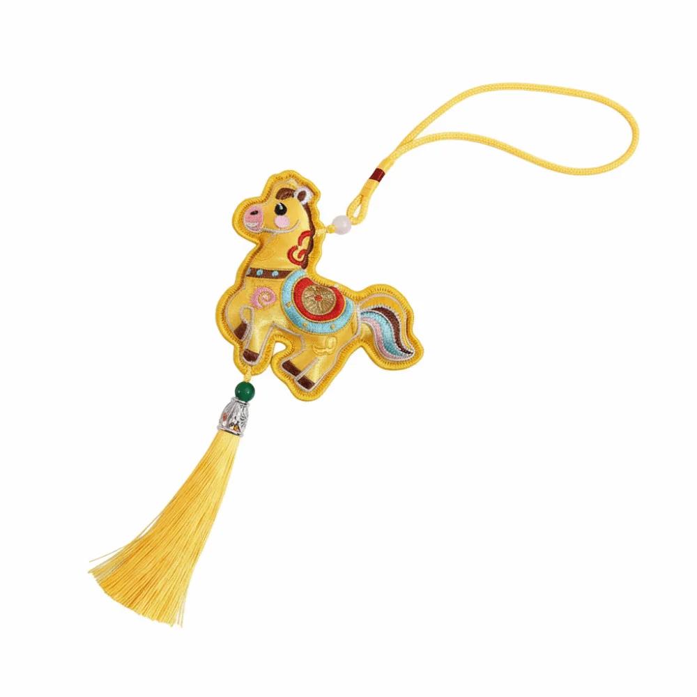Chinese Style Pony Embroidered Pendant Spring Festival Zodiac Mascot New Year Horse Pendant Funny Tassel Car Hanging Ornaments