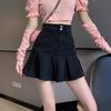 A word design sense retro high waist denim skirt women's new Spice Girl thin ruffle edge pleated skirt