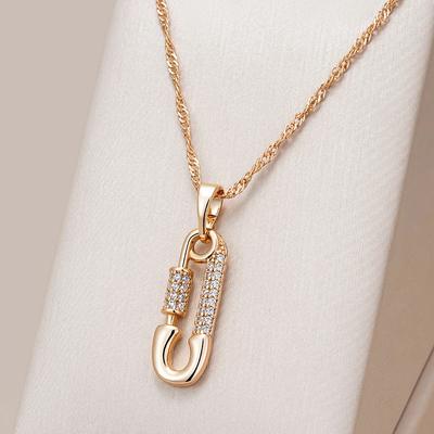 Personality Pin Shape Pendant Necklace for Women Rose Gold Color Zircon Pendant Fine Jewelry for Daily Wear
