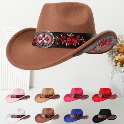 New Jazz Hat Made of High-quality Wool Felt, Decorated with Gemstone Belts, Suitable for European and American Parties, Western Cowboy Hat