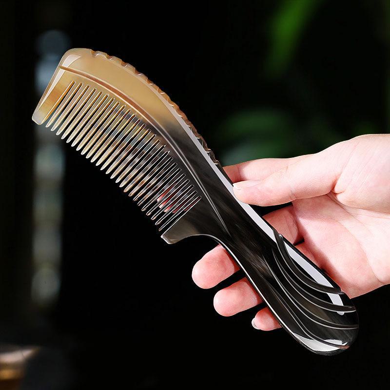 Authentic Horn Anti-Static Massage Comb - Unisex Straight Hair Care, Portable