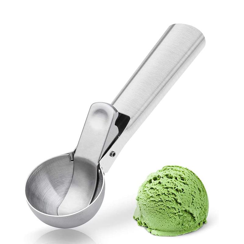 Ice Cream Spoon Stainless Steel Ice Cream Scoop with Trigger Icecream Scooper Melon Fruit Scoop Cookie Spoon Kitchen Gadgets