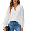 Women Summer Chiffon Blouse Puff Sleeve V Neck Solid Color Pullover Top