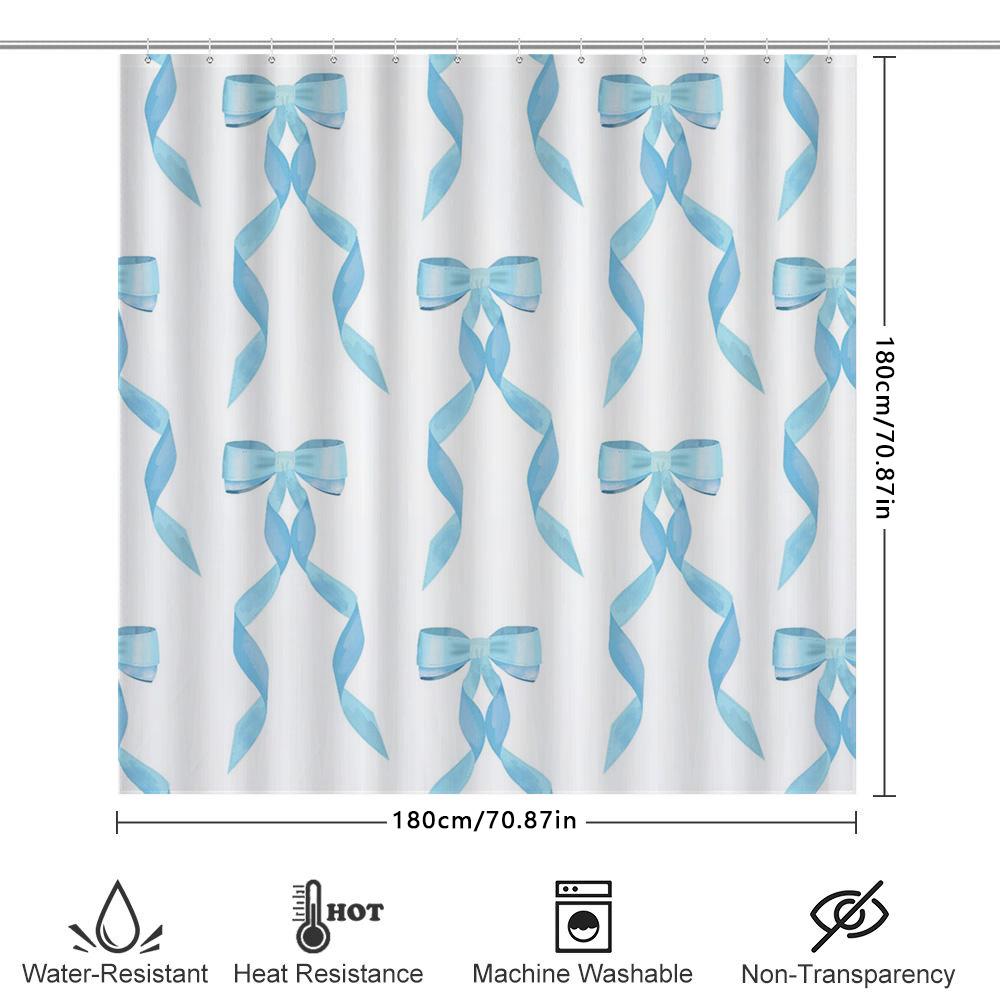 Watercolor Blue Ribbons Shower Curtain Set Elegant Bowknot Design For Bathroom Decorations Modern Home Improvement Accessories F