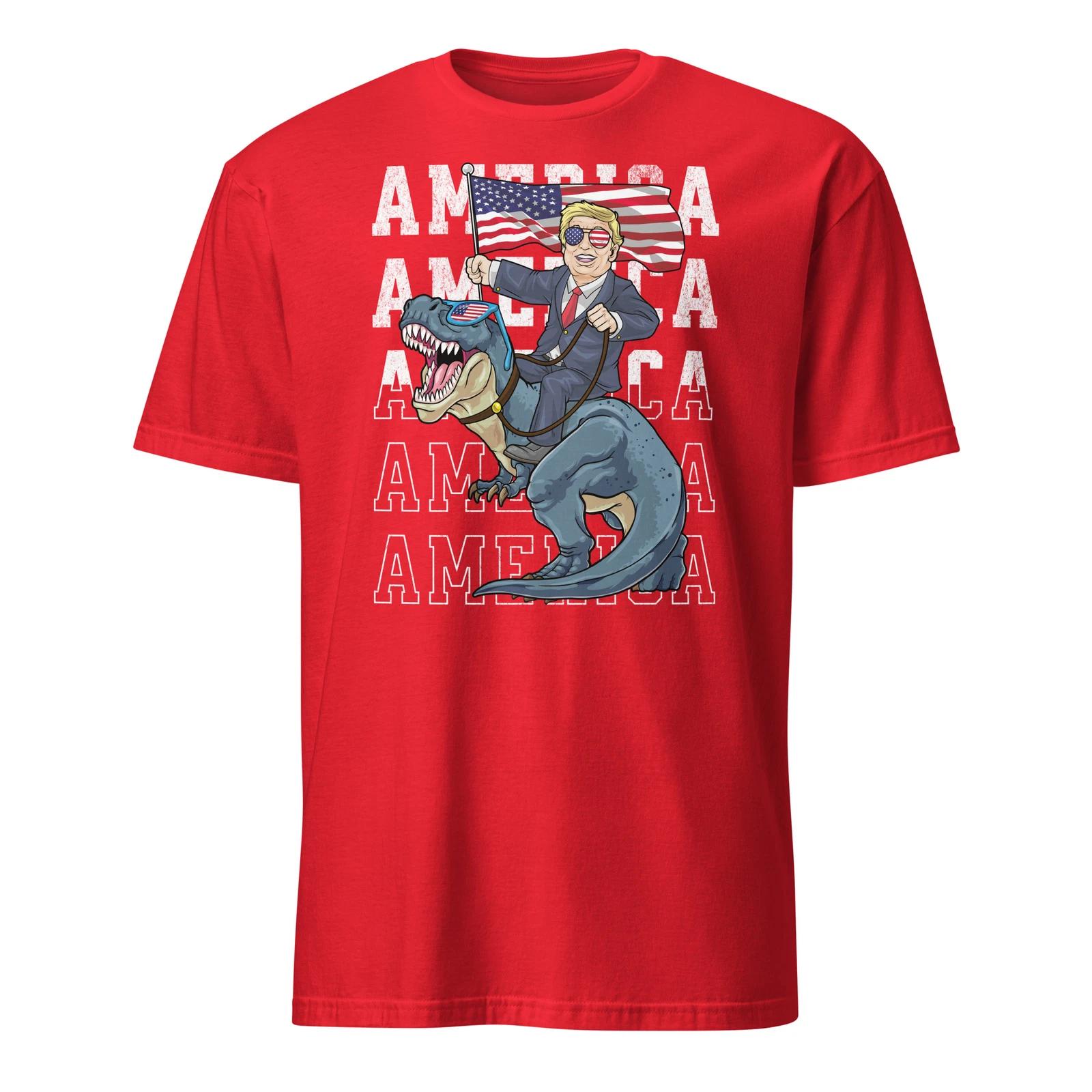 Trump Riding A Dinosaur T-Rex America USA American T-Shirt Size S-3XL Gift Tee M