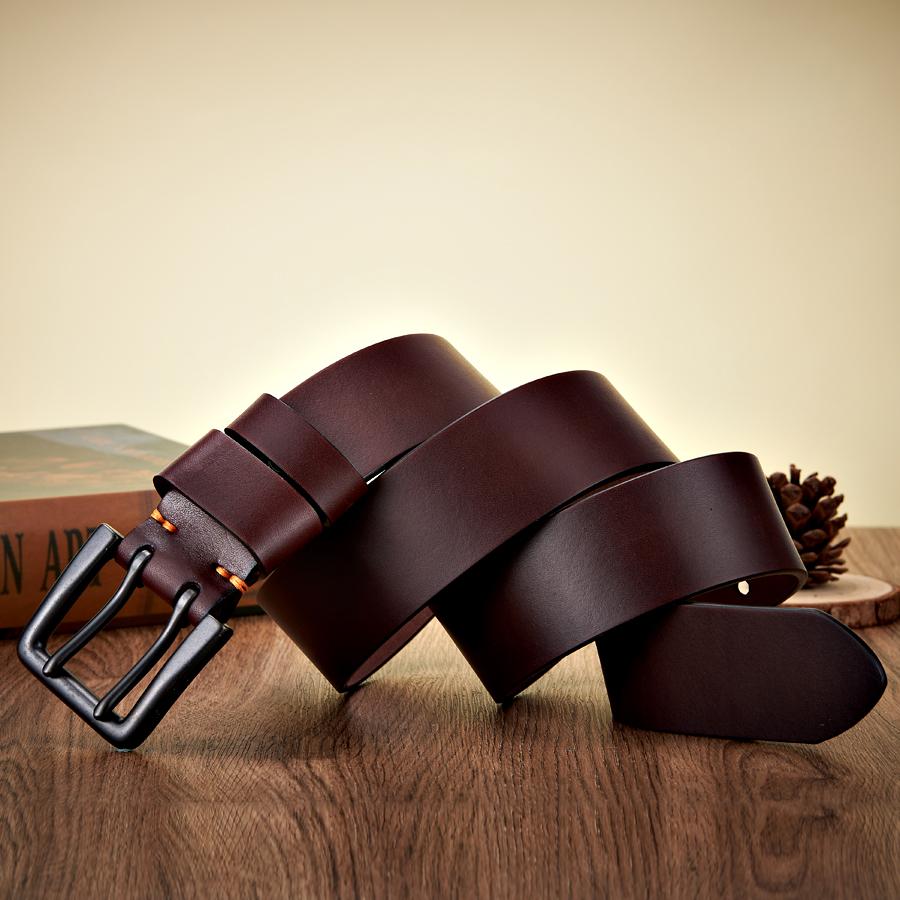 4.3Cm Wide Thick Real Cowskin Genuine Leather Belt For Men High Quality Casual Male Belt Double Pin Buckle Cowboy Business Strap