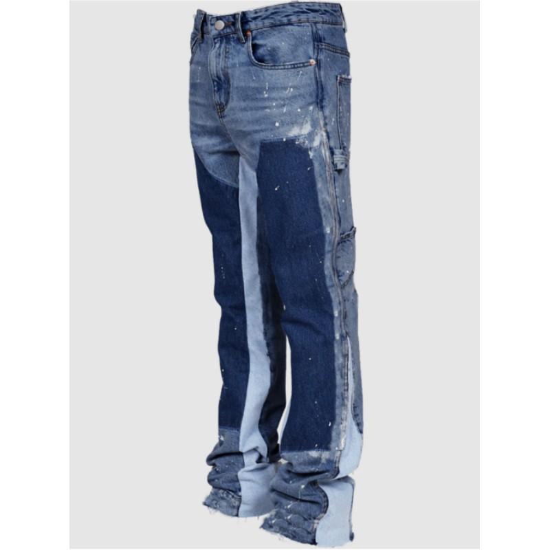 Herren Vier-Jahreszeiten Mittelhohe Stretch-Denim-Arbeitshose mit aufgesetzter, geschichteter Glockenbottom-Design
