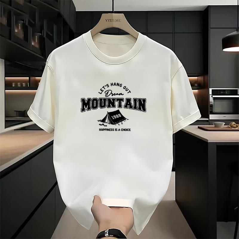 

Short Sleeved Pure Cotton Men s Summer T-shirt Trendy Brand Letter Five Quarter Sleeve T-shirt Loose Oversized Summer Half Sleeve S