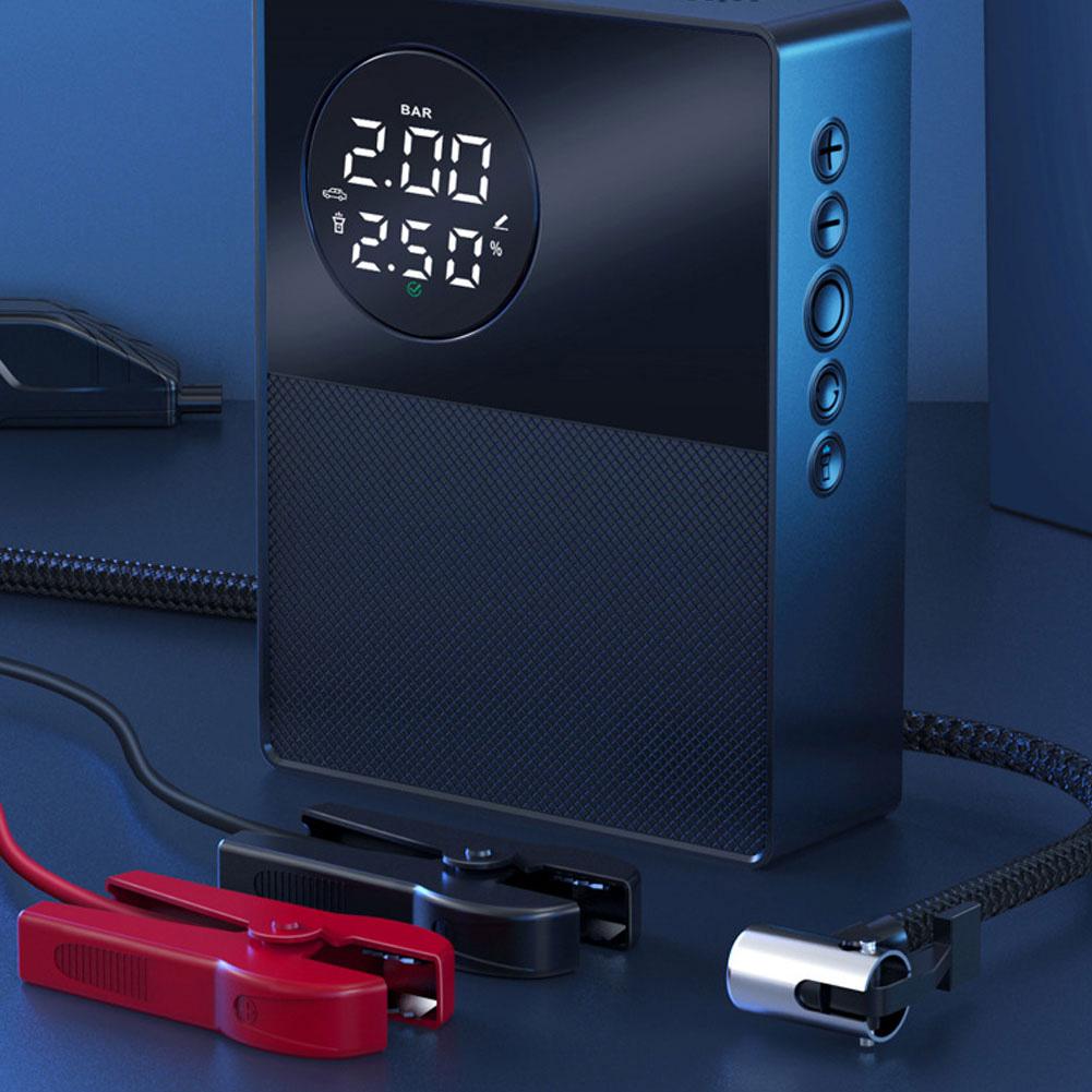 

Портативный автомобильный аккумулятор пусковое устройство с воздушным компрессором, 150PSI цифровой насос для накачки шин портативный прыжок