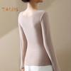 Thermal Bottoming Tops with Built-in Chest Pads DE Velvet Double Layer Warmth Long Sleeve Pullover Tops Solid Color Winter Inner Outer Wear