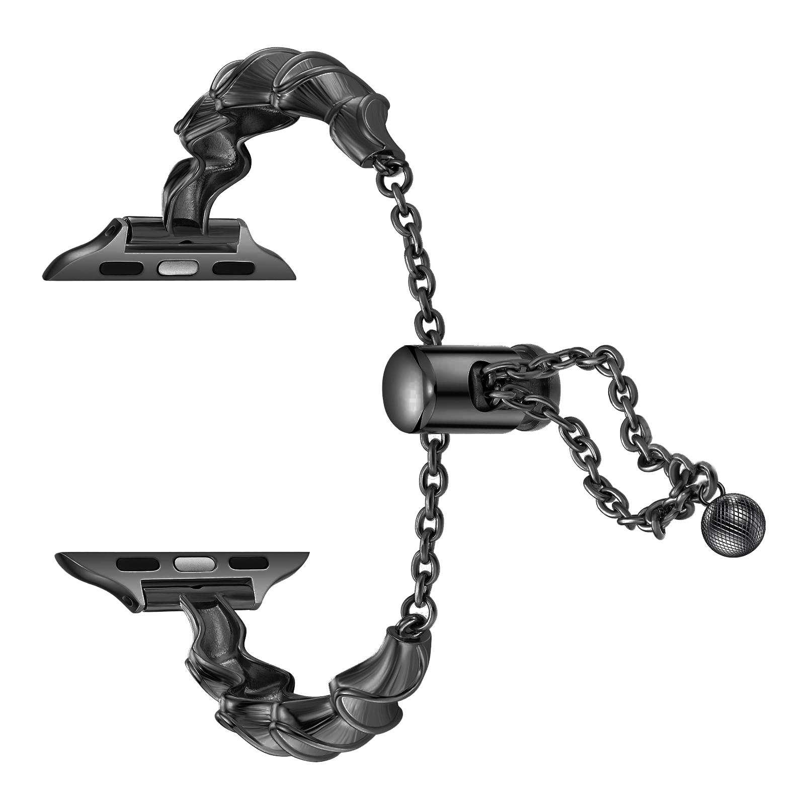 

For Apple Watch Series 10 46mm/Ultra 2 Ultra 49mm/Series 9 8 7 45mm/6 5 4 SE (2023) SE (2022) SE 44mm/3 2 1 42mm Ribbon Shape Metal Watch Strap Black