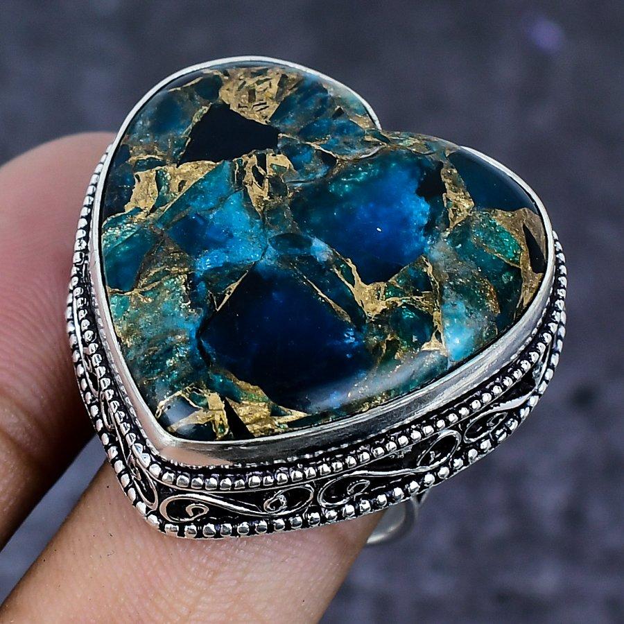 Natural Copper Apatite Gemstone 925 Sterling Silver Jewelry Ring Size 8 ETC-13884