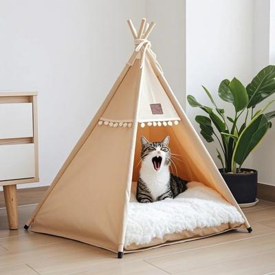 Waschbares Katzen-Tipi-Zelt mit dickem Kissen Haustierzelt Hundezwinger Hundezeltbett Haustierbedarf