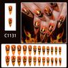 Halloween Press On Nails Long Almond Fake Nails With Pumpkin Glitter Designs Orange False Nail Full Cover Stick On Nail Acrylic Artificial