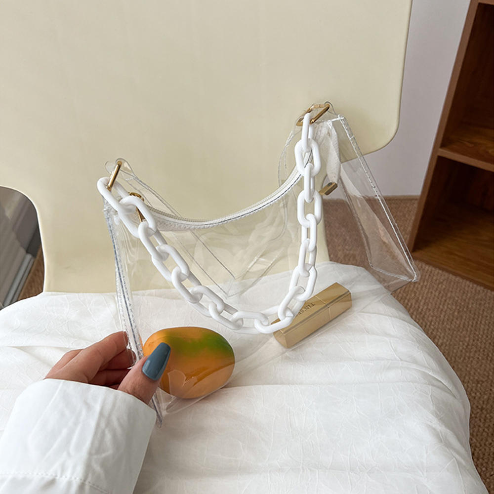 Fashion High Quality Pvc Handbag Transparent Eye-Catching Jelly Bag Zipper Multifunctional Simple Style Women'S Shoulder Bag New