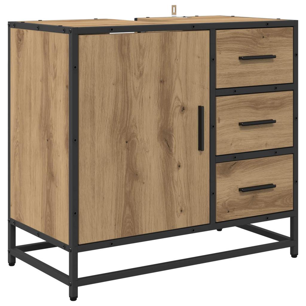 Bathroom Furniture Set with Shelf 3 Pcs Artisan Oak Wood Based Material