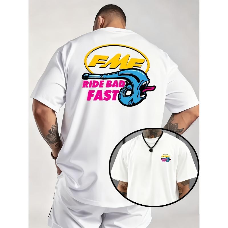 European Sizes Men's FMF "RIDE FAST DIE " Motorcycle Exhaust T-Shirt - Summer Tee with FMF, Loose Fit Short Sleeve Shirt