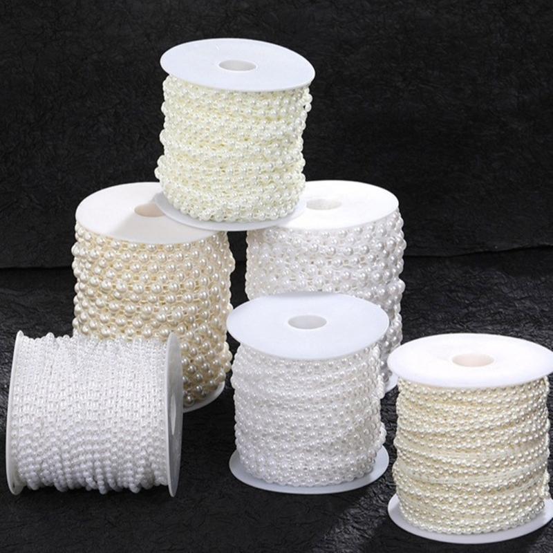 Imitation Pearls String Beads Chain for Art Craft 25M Artificial Pearls Beads Chain for Bridals Dress Wedding Decoration