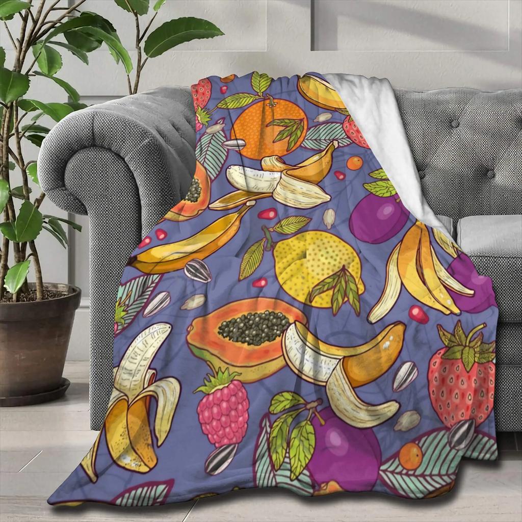 Fresh Lemons Throw Blanket Fruits Vegetables Theme Flannel Blanket Super Soft Lightweight Blanket for Bed Sofa Couch Living Room