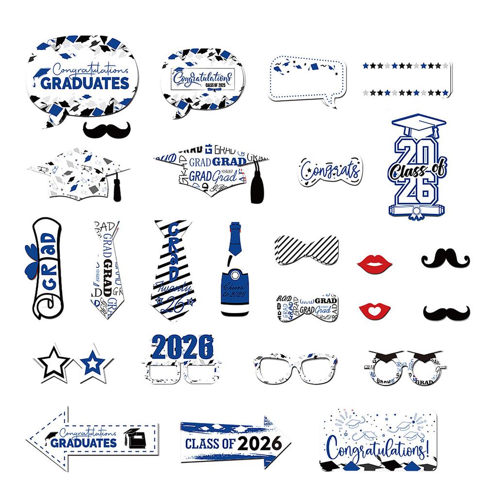 Graduation Party Photo Booth Props Set for Class of 2026 with Glasses Hats Signs and Decorative Accessories for Graduation Events