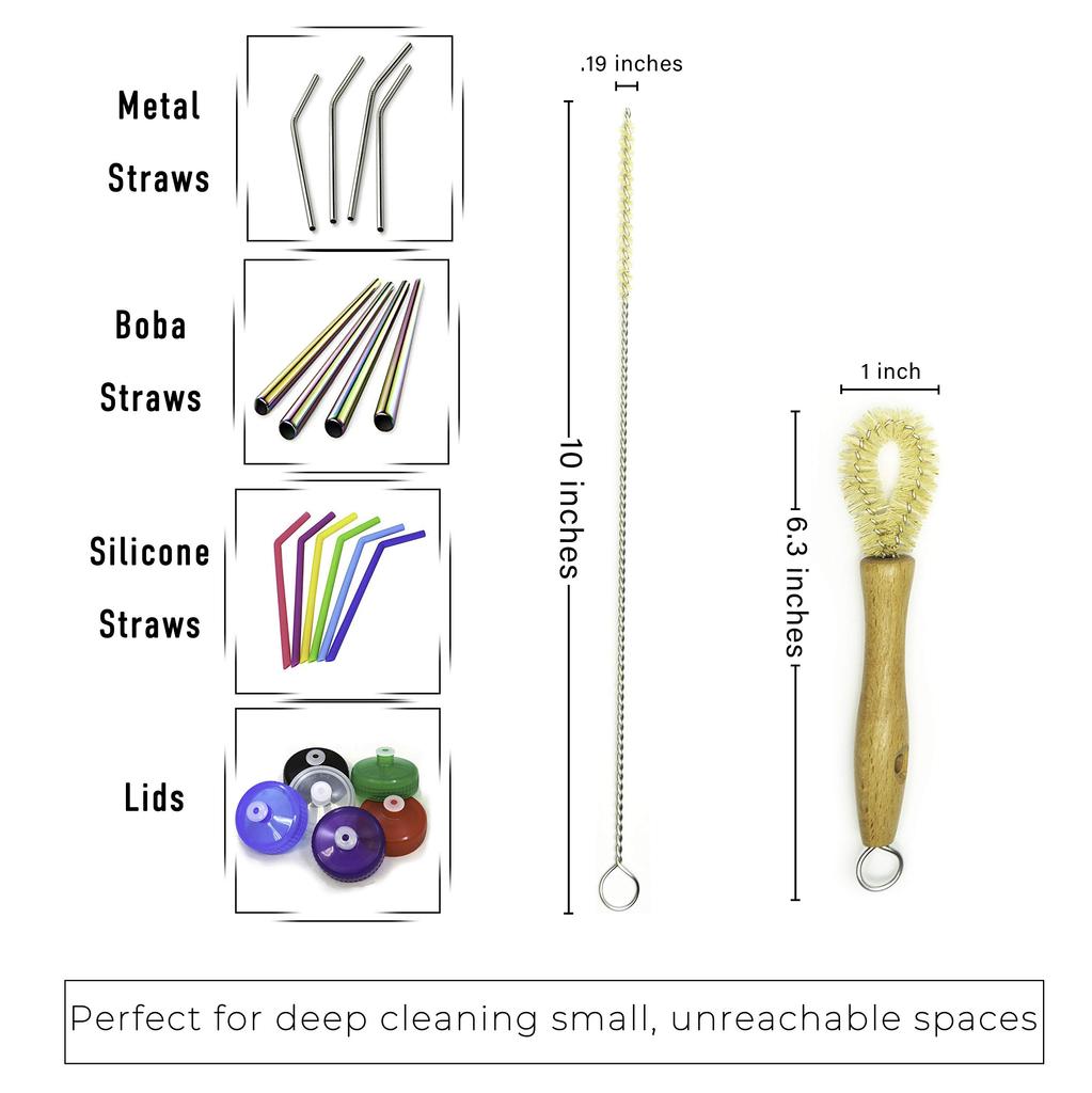 Gaia Guy Cleaning Brush Set Sisal Brush Wooden for Cleaning Narrow Neck Kettles Includes Lid Long Straw Brush (Plastic Free) + Handle) Bottles,