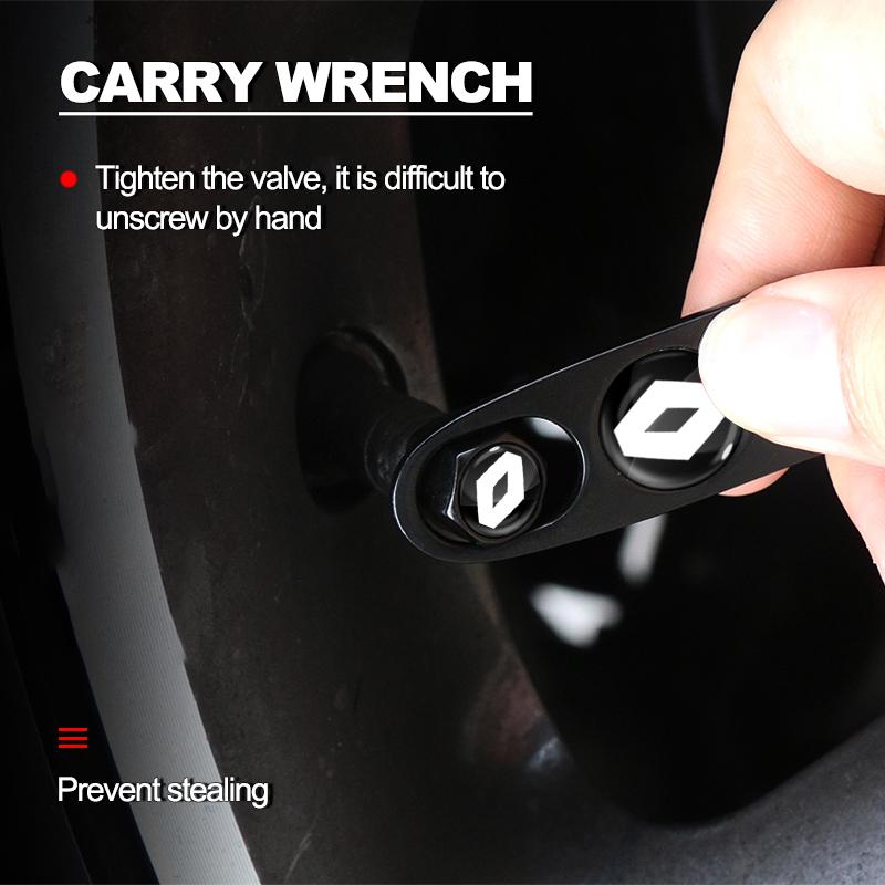 1Set Car Tire Valve Cap Wheel Stem Cover with Wrench KeyChain For Renault Dacia Koleos Clio Laguna 2 Megane 2 3 Duster Logan