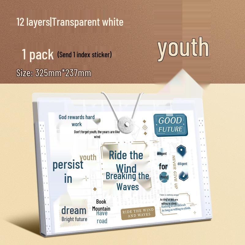 A4 Inspirational Accordion Bag: Large Capacity Multi-Layer Document Folder for Organized Storage and Classification. 5 Compartments