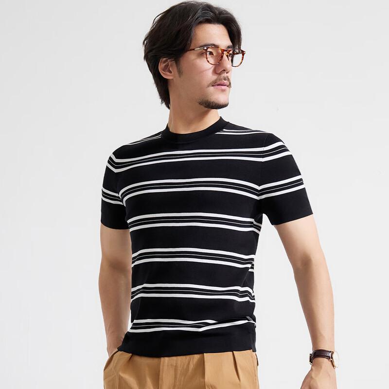 Zhuangji Men's Color Block Stripe Cotton Blend T-Shirt