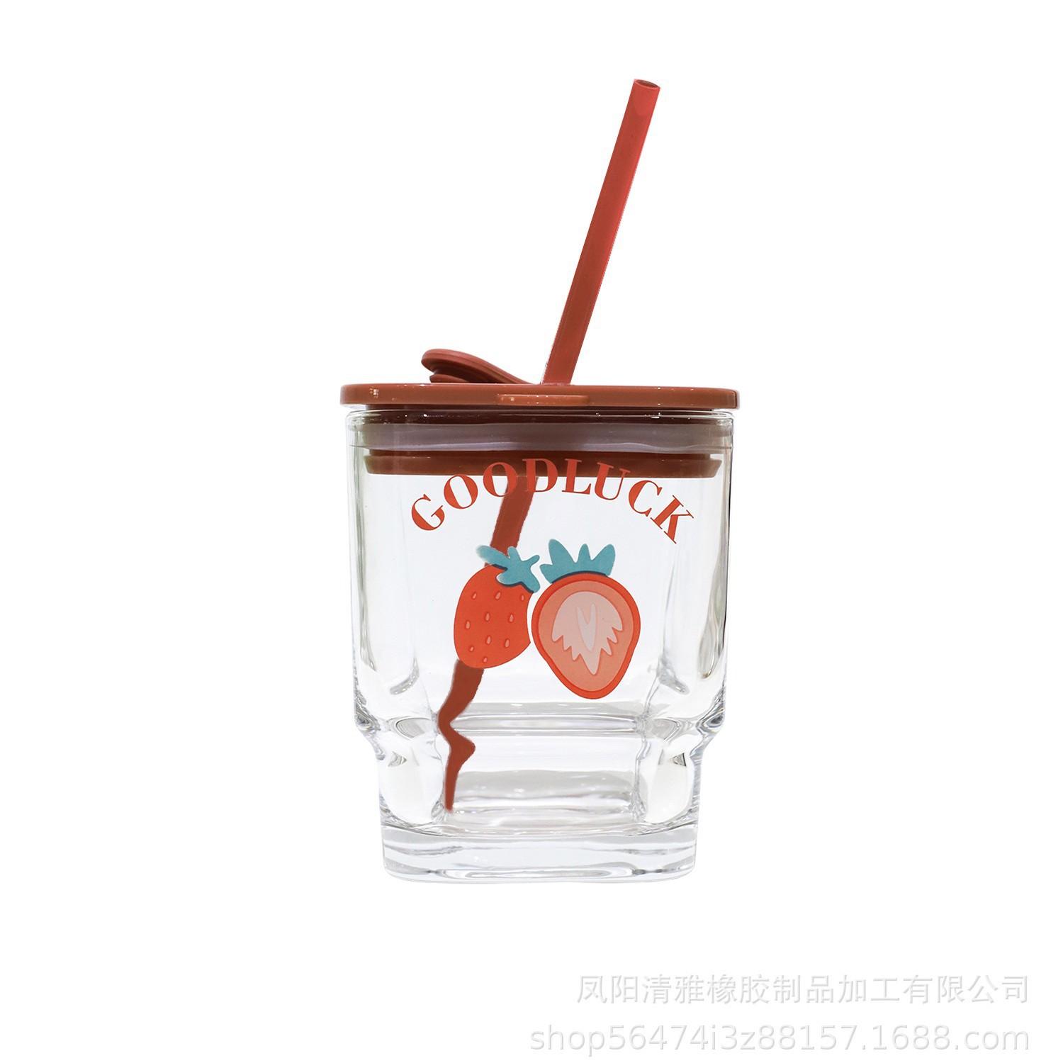 

Новая стеклянная квадратная чашка большой вместимости, бытовая, для интернет-знаменитостей, с крышкой, чашка с соломинкой, кружка, стакан для воды 401-500ml