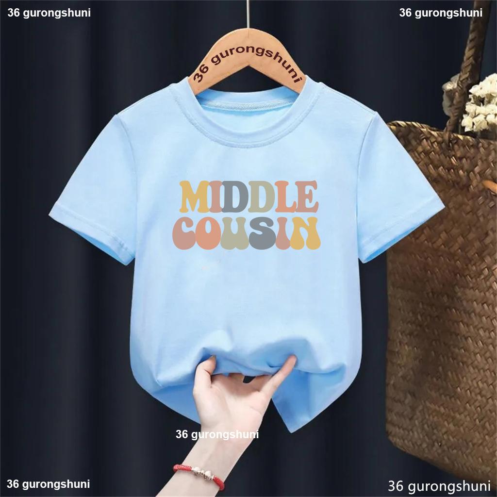 Big Little Middle Cousin Tshirt Retro Cousin Shirt Cute Boys TShirt Pregnancy Announcement Family Shirt Kids Party Clothes