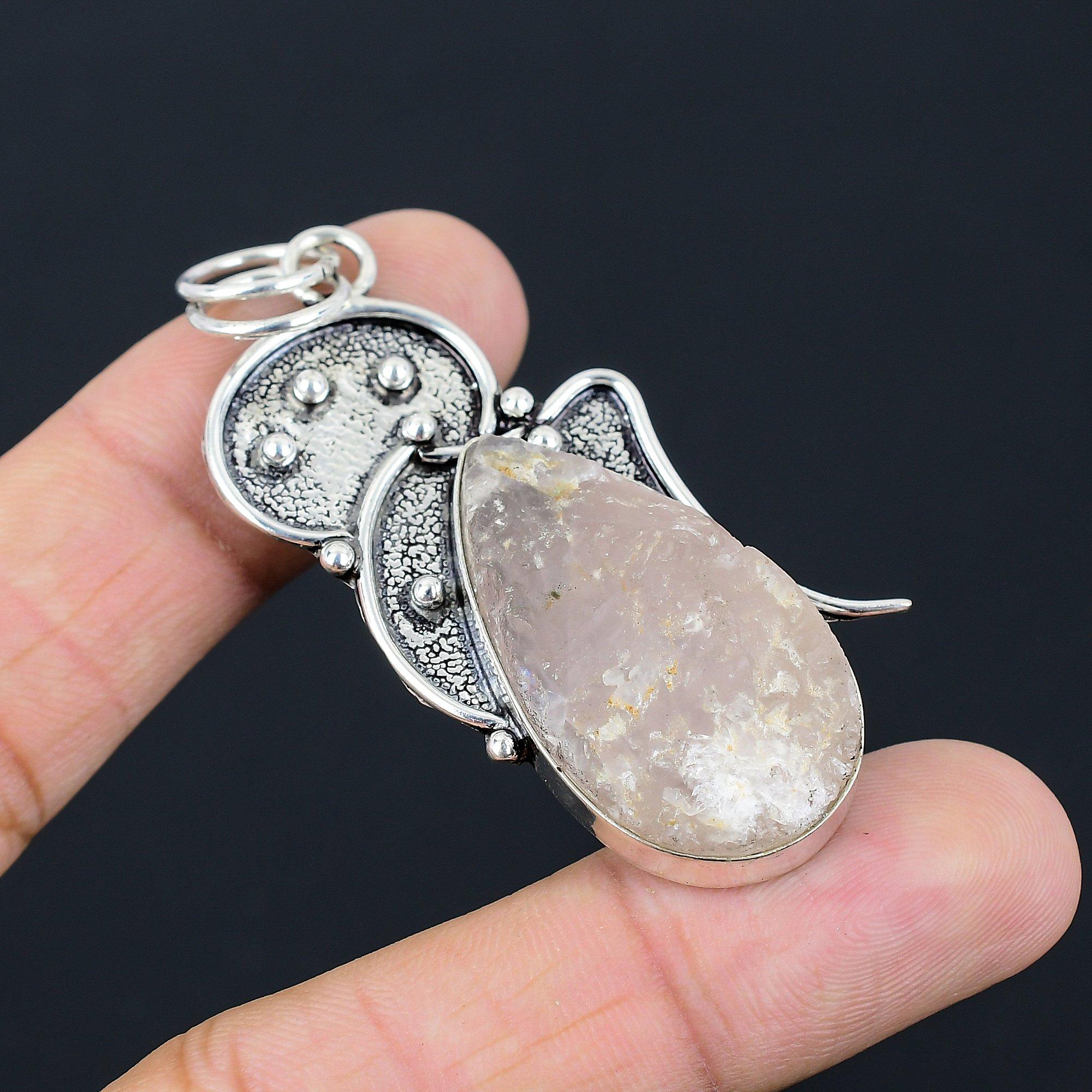 День Дочери Распродажа Подвеска из стерлингового серебра с необработанным розовым кварцем