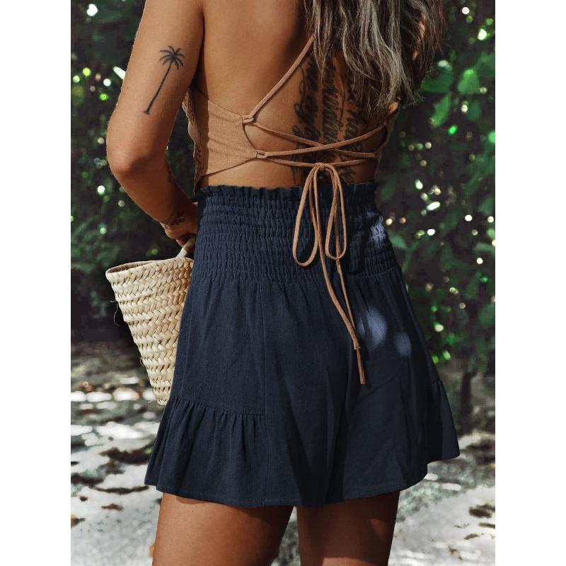 Sommerliche Shorts mit weitem Bein und Riemchen für Damen, drapiert, vielseitige Freizeithose