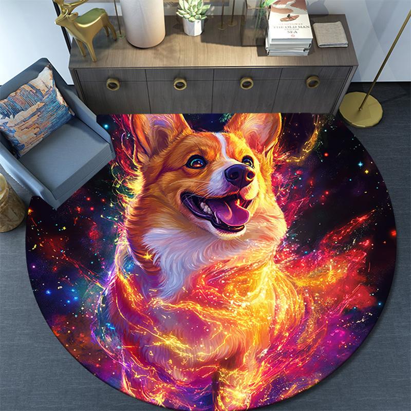 Cosmic Corgi Round Area Rug,Carpet Rug for Living Room Bedroom Sofa Playroom Decor,Non-slip Floor Mat