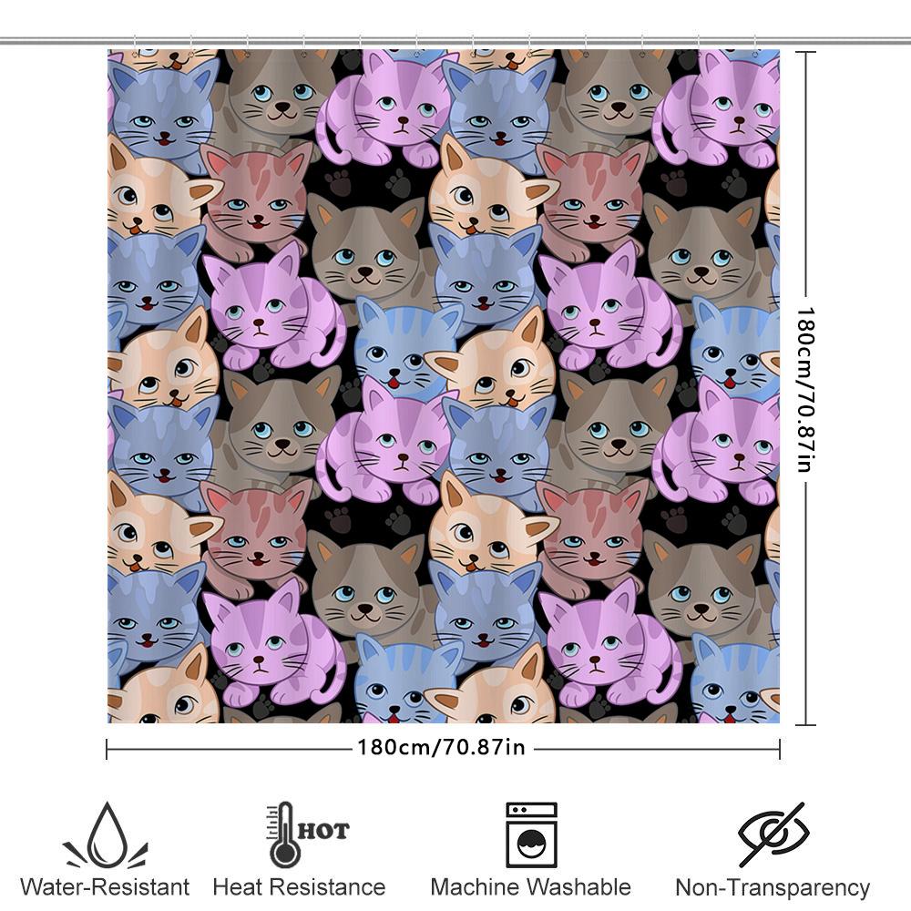 Adorable Cat Pattern Shower Curtain 3D Printed Polyester Fabric Customizable Designs For Bathrooms High-Quality Decorative Item