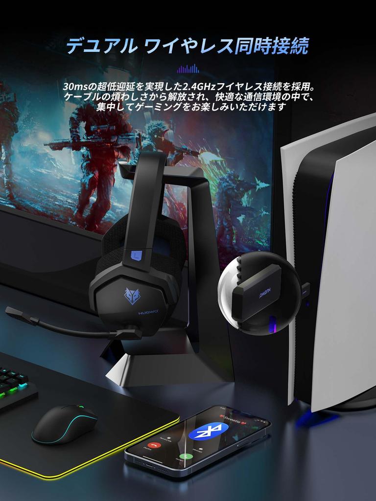 NUBWO Wireless Gaming Headset with Mic and Mute 100 Hours of Continuous USB Low Latency FPS Gaming Headset for and PS5 Function, Use, 2.4G