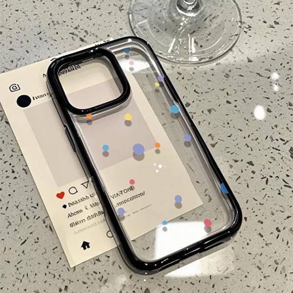 Black Frame Colorful Polka Dots Case for 17ProMax Acrylic 16, New 15Pro, Cartoon 14, Simple 13