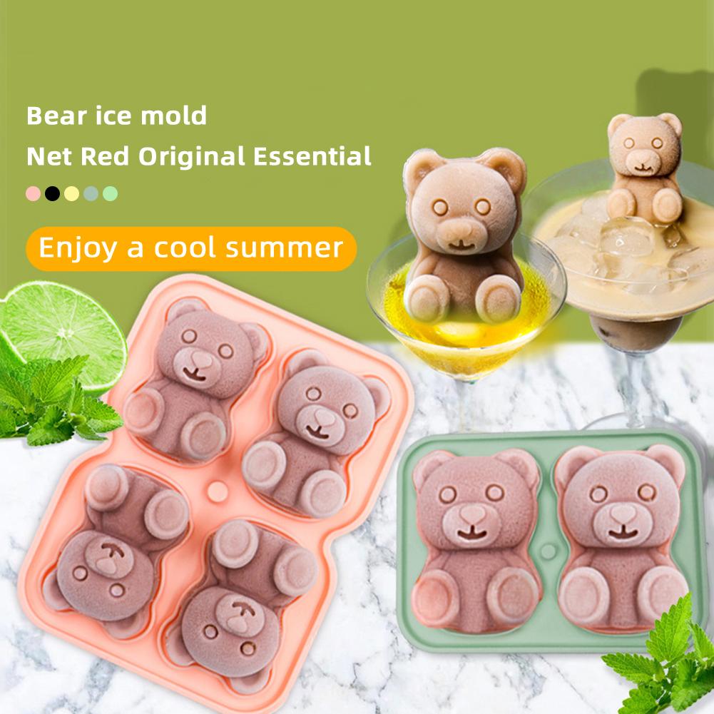 Grelha de 4 Cubos em Forma de Urso Moldes para Bolas de Gelo Fabricador Multifuncional de Bolas de Gelo Para Fazer Bebidas de Verão