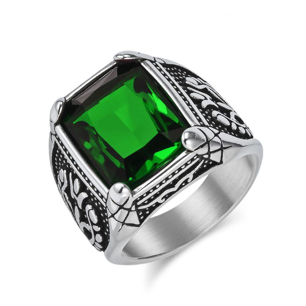 

Мужское кольцо 2025 Vintage Tulip с инкрустацией драгоценными камнями, кольцо с персональной гравировкой 9 зелёный