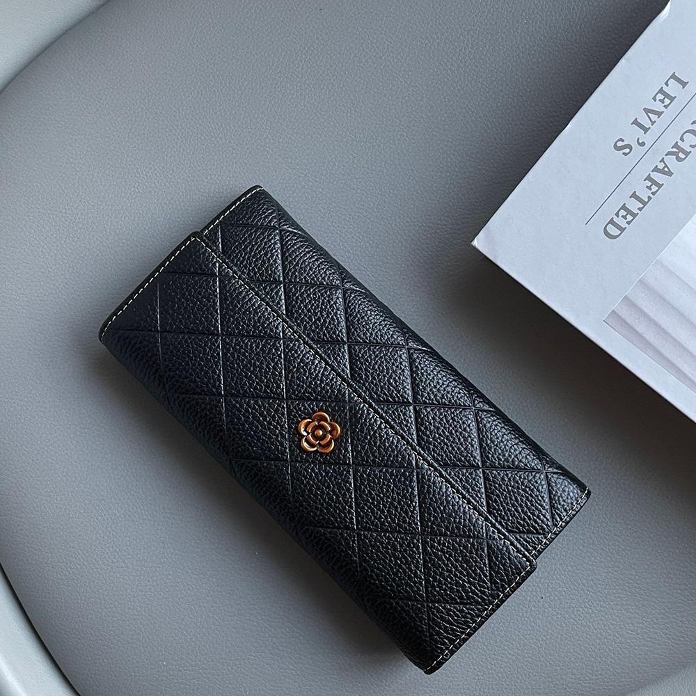 

Top Quality Genuine Leather Women Wallets Caviar Long Purse Diamond Quilted Camellia Clutch Bag High Capacity Phone Purses Billfold Without Logo
