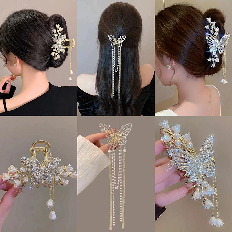 1pc Sweet Butterfly Hair Clip Sparkling Rhinestone Resin Hair Accessories Exquisite Tassel Hair Claws Women Perfect Gift Idea