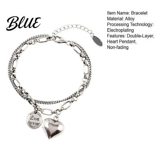 Adjustable Bracelet for Women Heart Charm Double-Layer Love Alloy