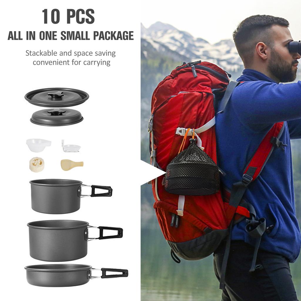 Camping Cookware Set Pot Frying Pan Non-stick Lightweight Stackable Storage Bag Suitable for 2-3 Person Outdoor Utensils