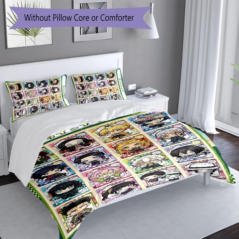 3pcs Demon Slayer characters1 pattern bedding set duvet cover set includes duvet cover &pillowcases, perfect all season bedroom decoration & gift