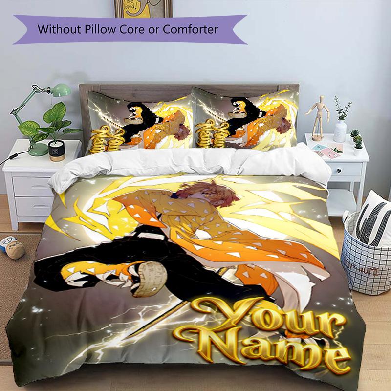 3pcs Agatsuma Zenitsu Cover Set - Personalized Name, HD Printed Bedding with 1 Cover and 2 Pillowcases - Perfect for Home Decor, Easy Care